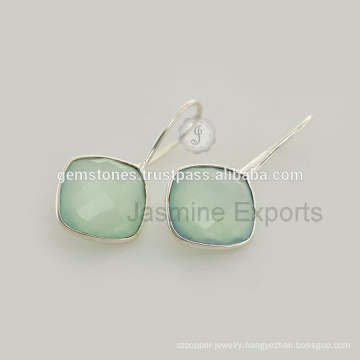 New Designer Aqua Chalcedony Gemstone Handmade Silver Earrings